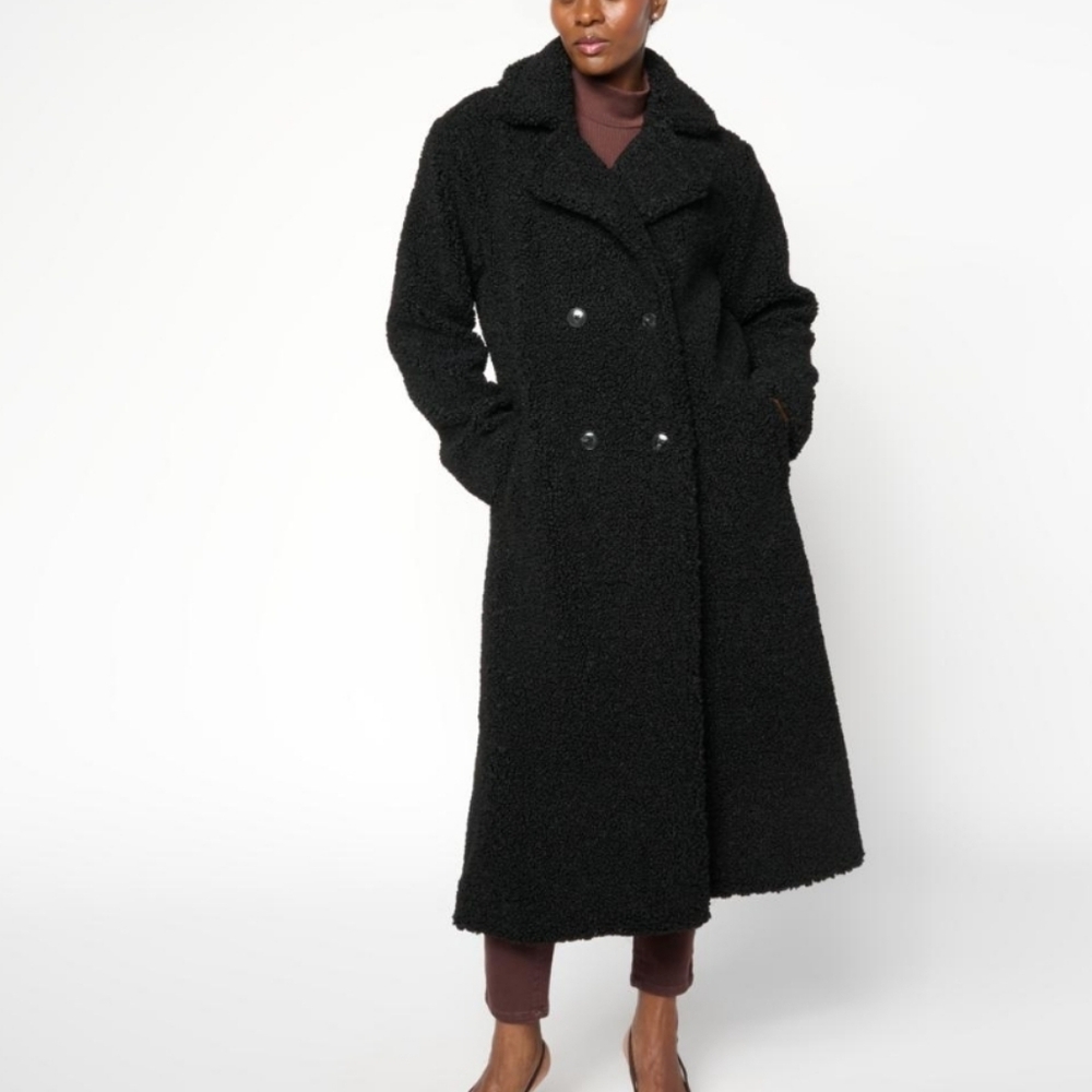 G by Giuliana Black Labet Black Teddy Sherpa Double Breasted Coat, Size XS, NWOT